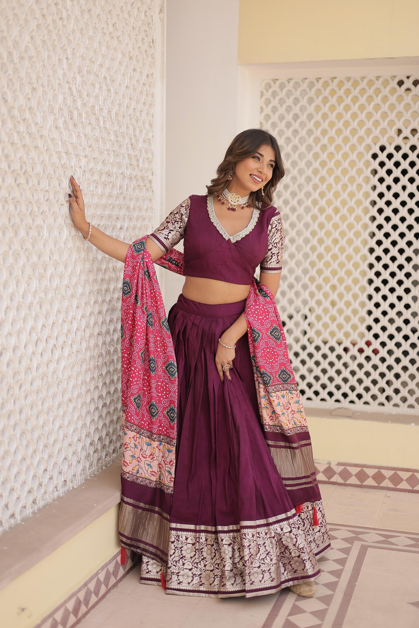 WINE VISCOSE LEHENGA