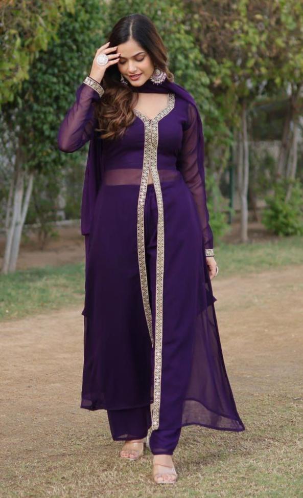 WINE COLOR HEAVY ART SILK WITH EMBROIDERED ANARKALI 3PC KURTA SET