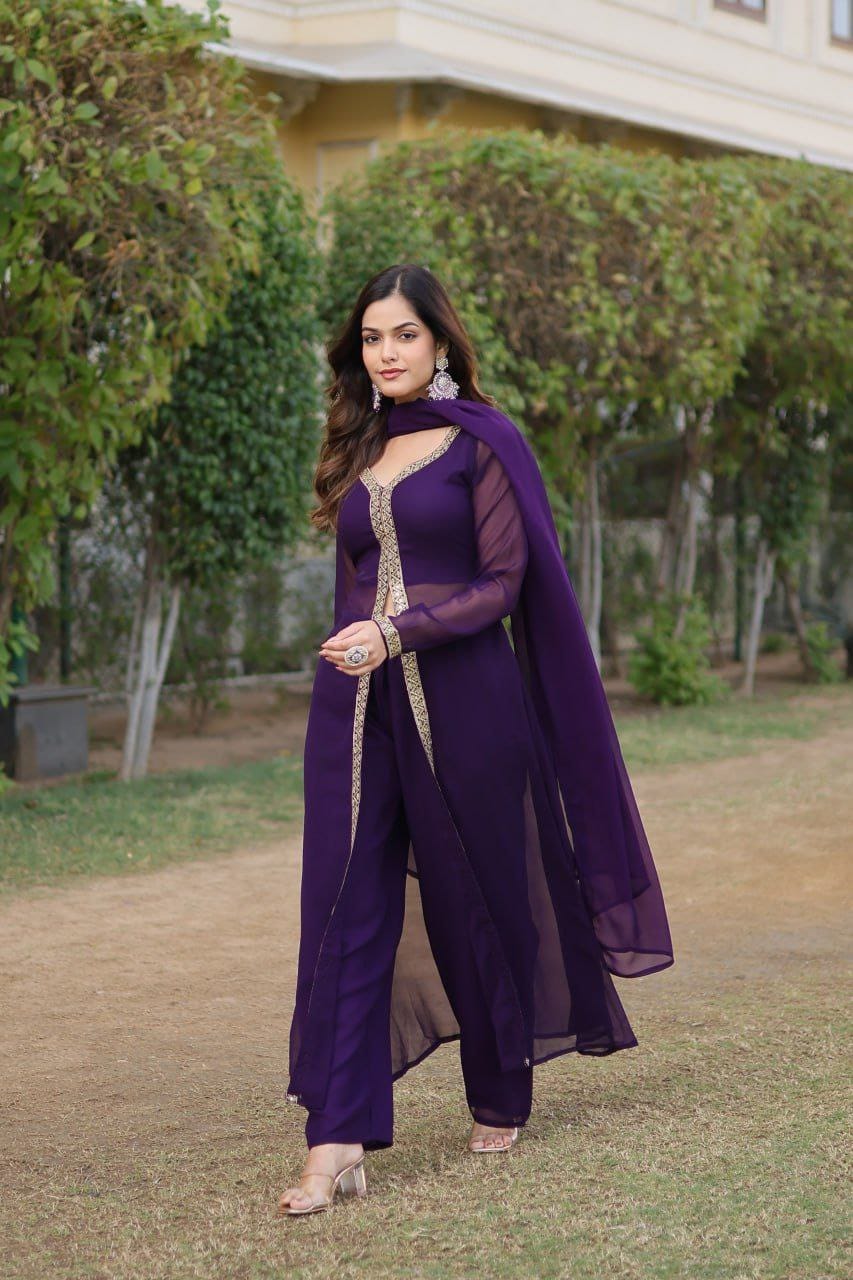 WINE COLOR HEAVY ART SILK WITH EMBROIDERED ANARKALI 3PC KURTA SET