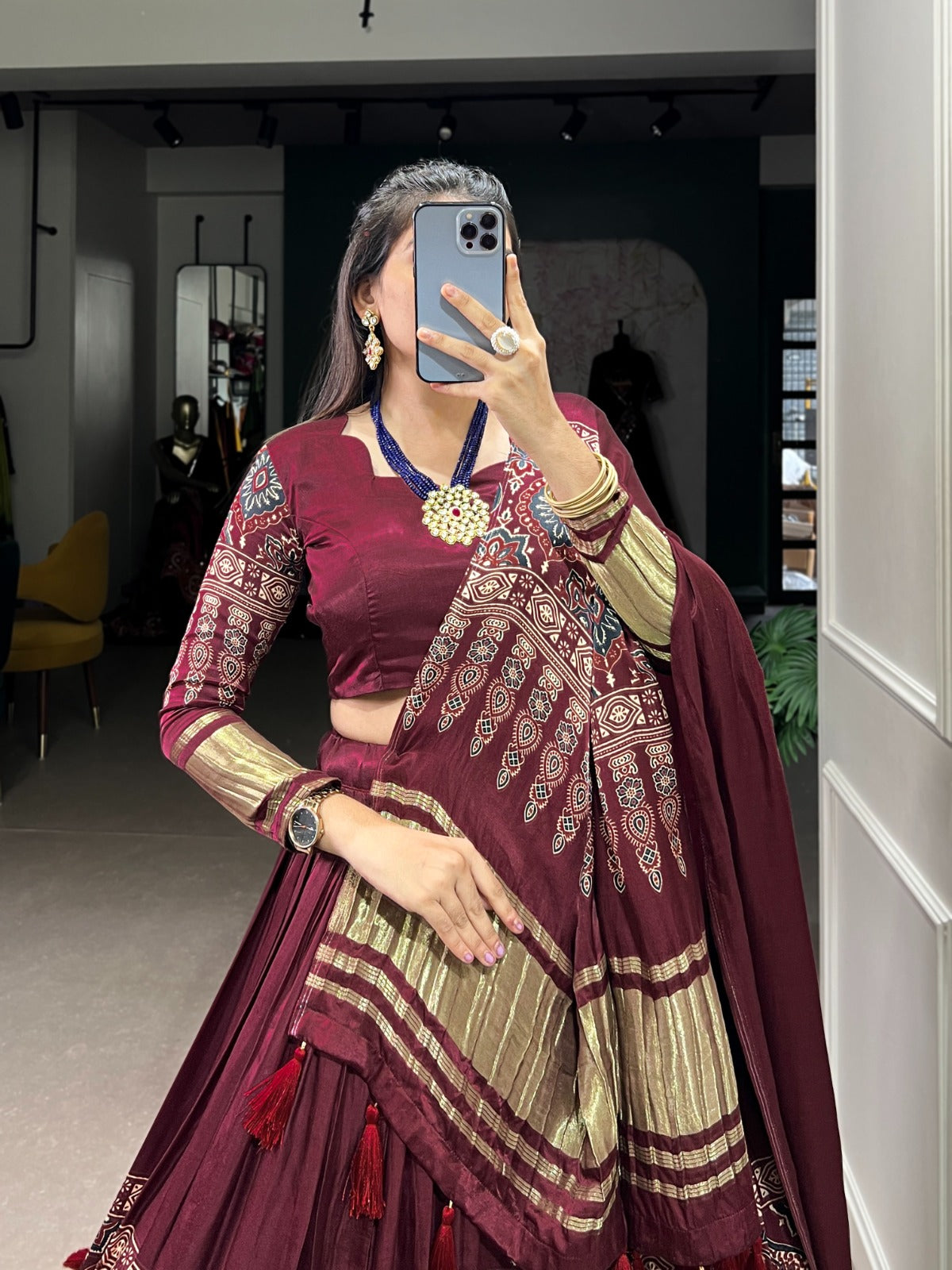LEHERIYA WITH FOIL PRINT LEHENGA
