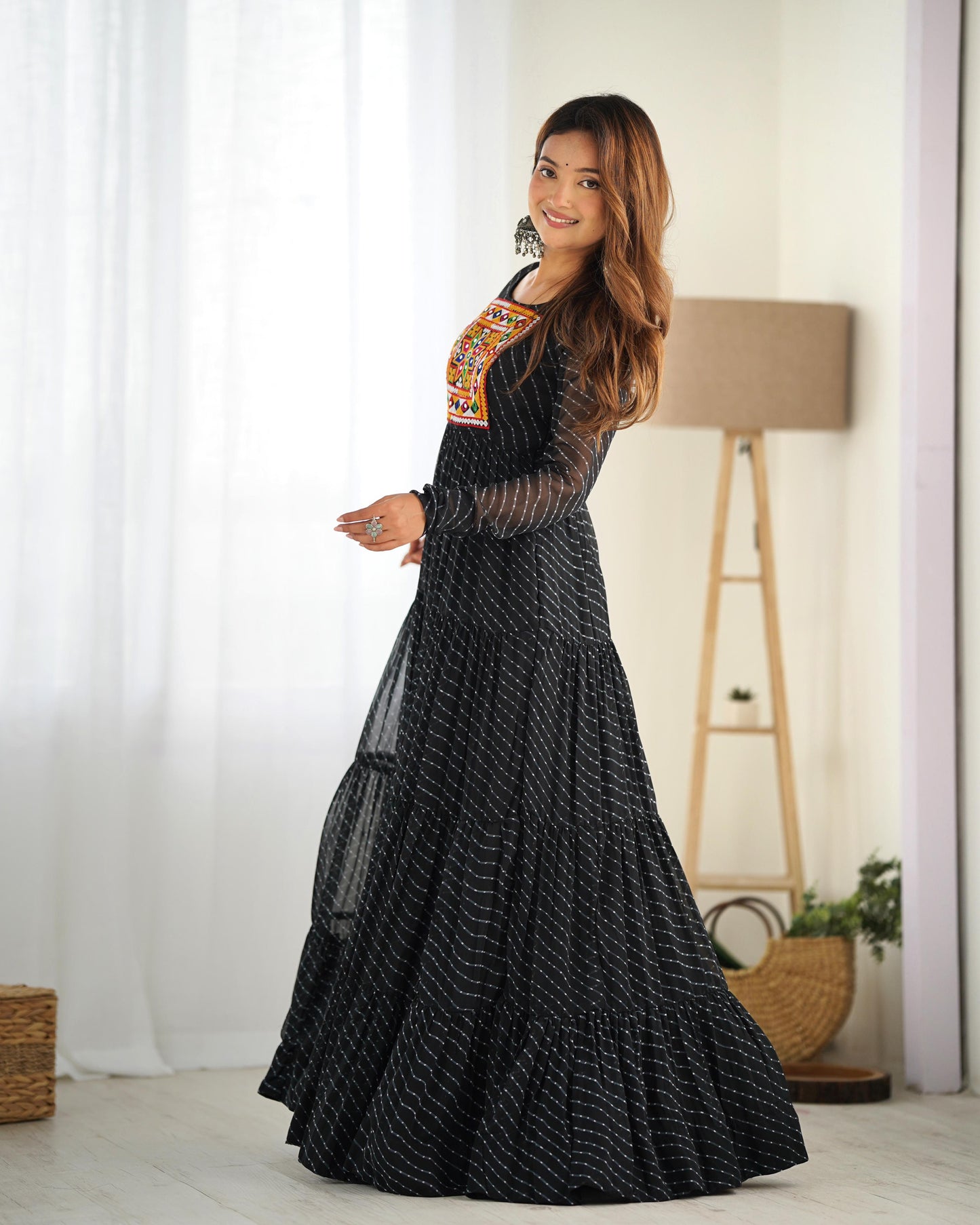 BLACK KATCHI PATCHWORK ANARKALI
