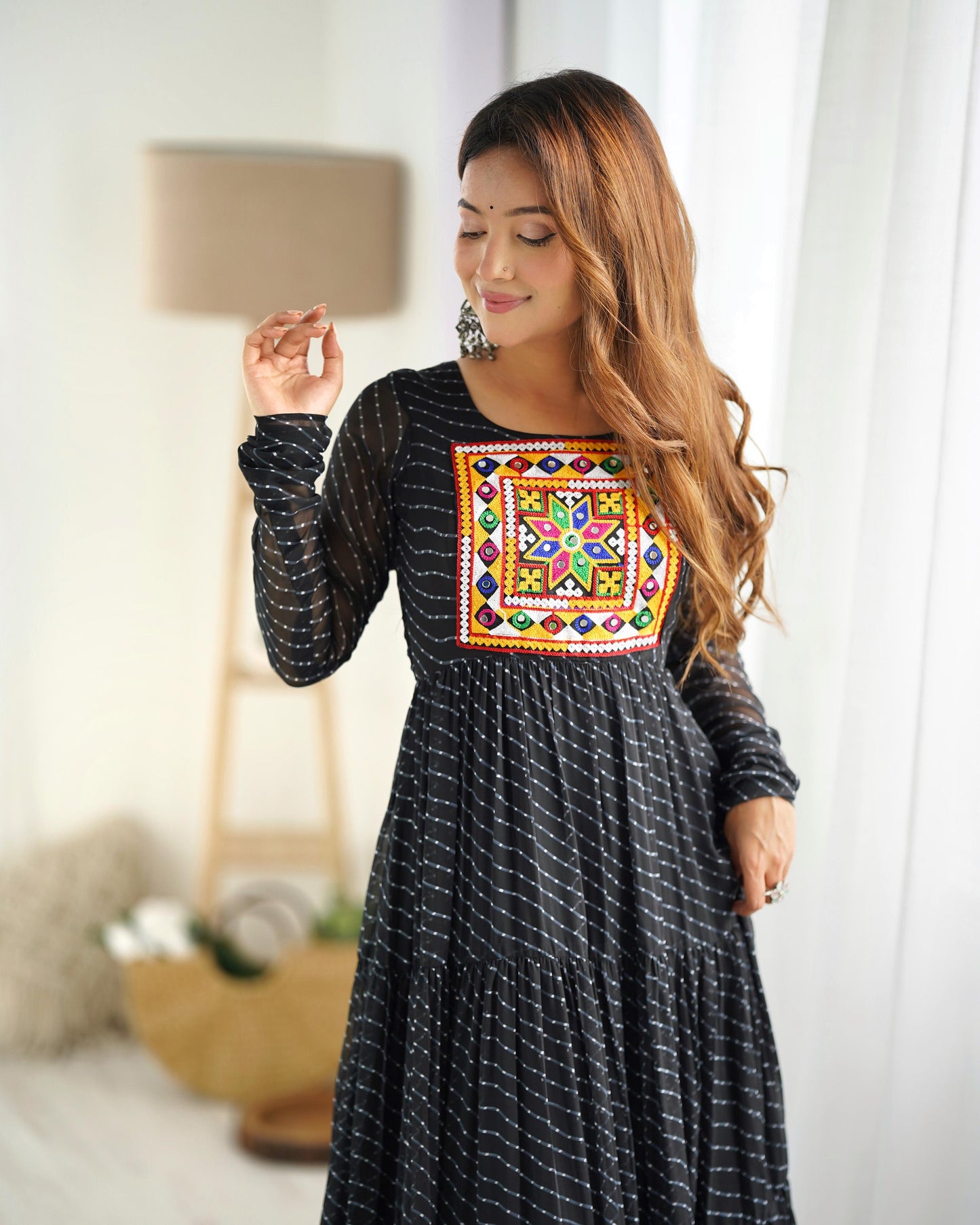 BLACK KATCHI PATCHWORK ANARKALI