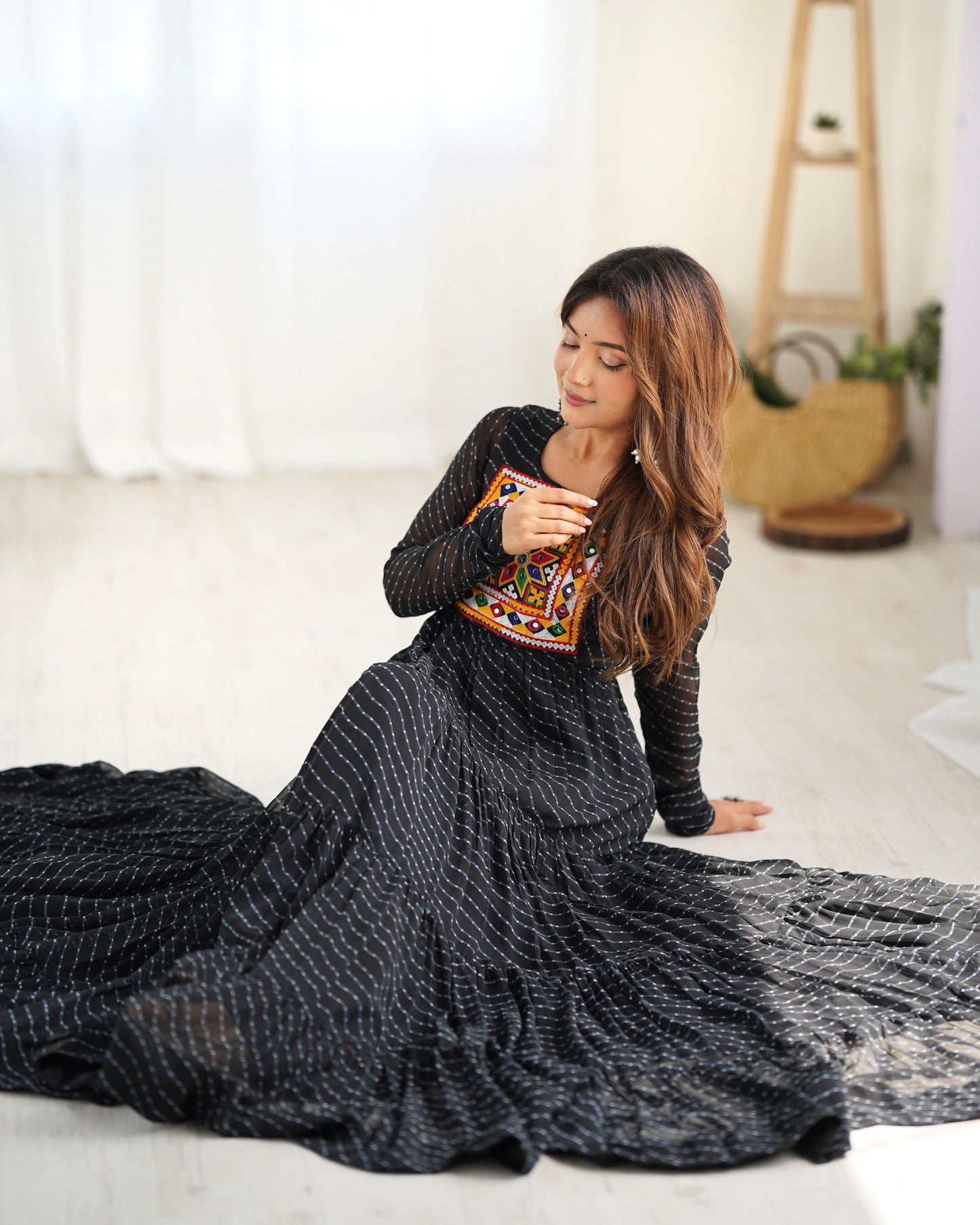 BLACK KATCHI PATCHWORK ANARKALI