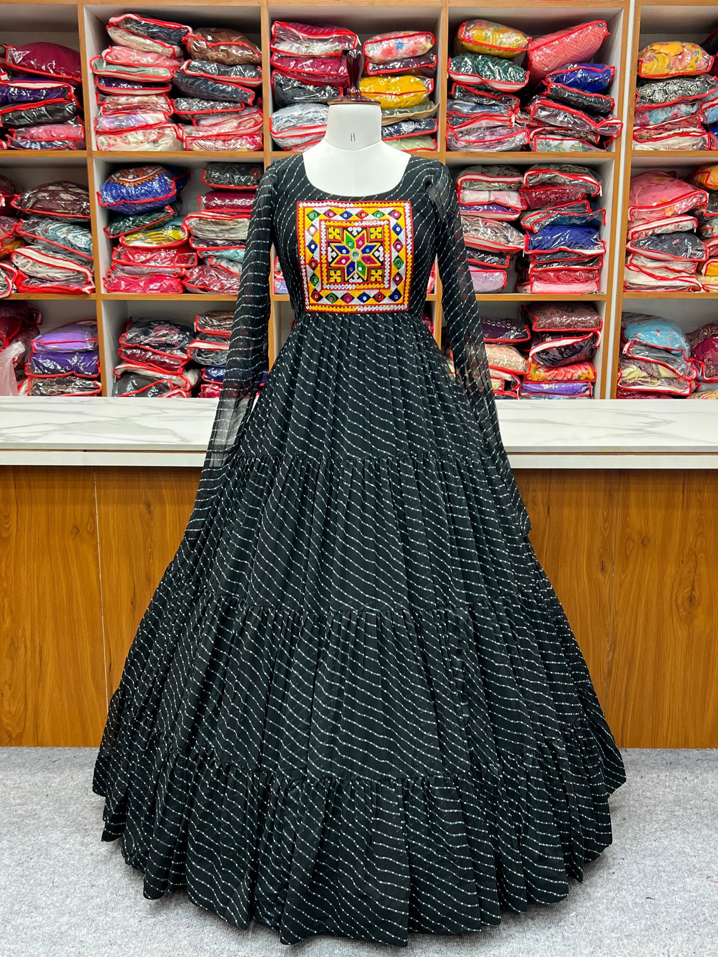 BLACK KATCHI PATCHWORK ANARKALI