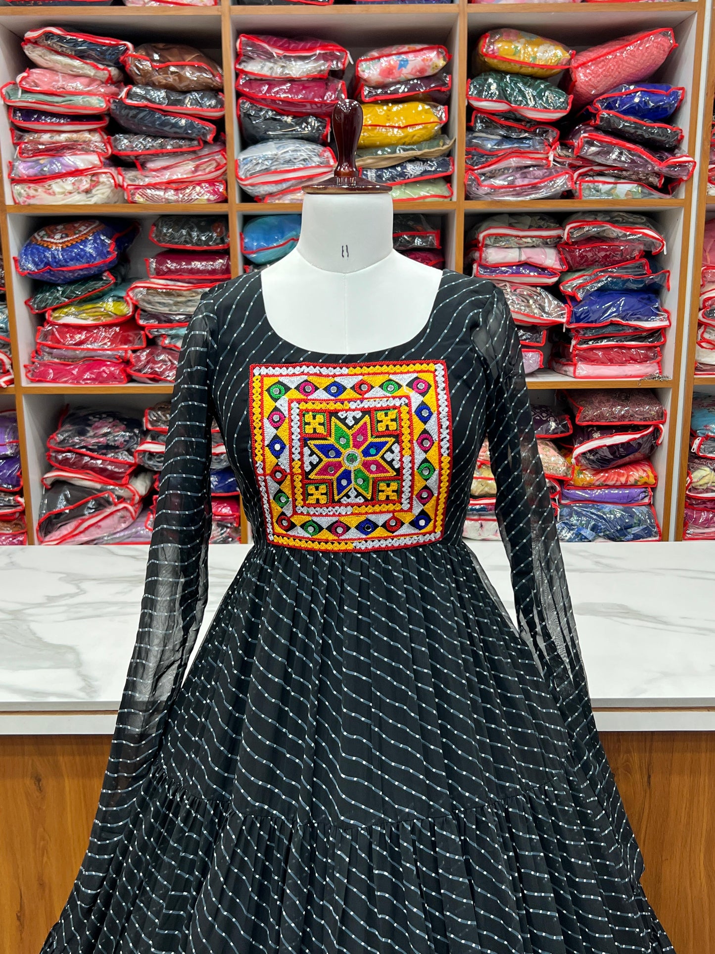 BLACK KATCHI PATCHWORK ANARKALI