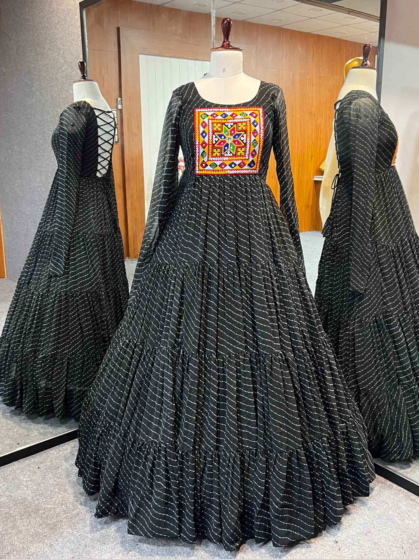 BLACK KATCHI PATCHWORK ANARKALI
