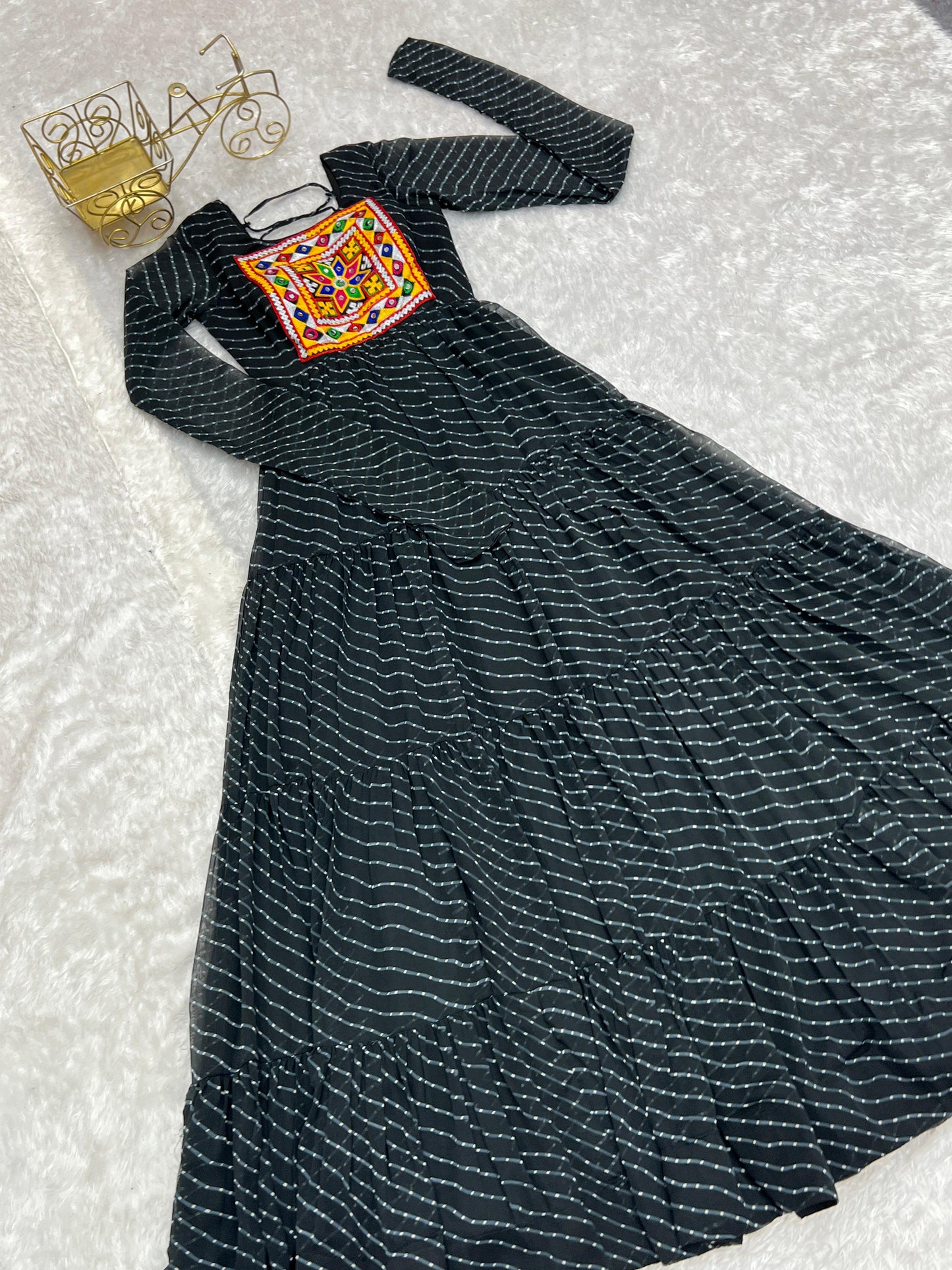 BLACK KATCHI PATCHWORK ANARKALI