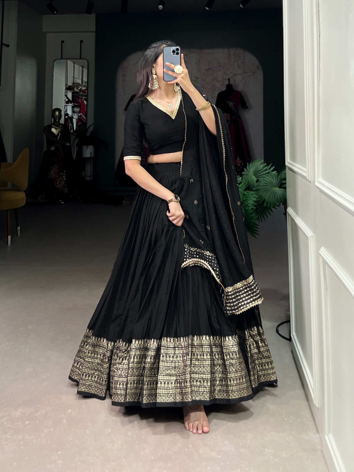 BLACK ZARI BORDER LEHENGA