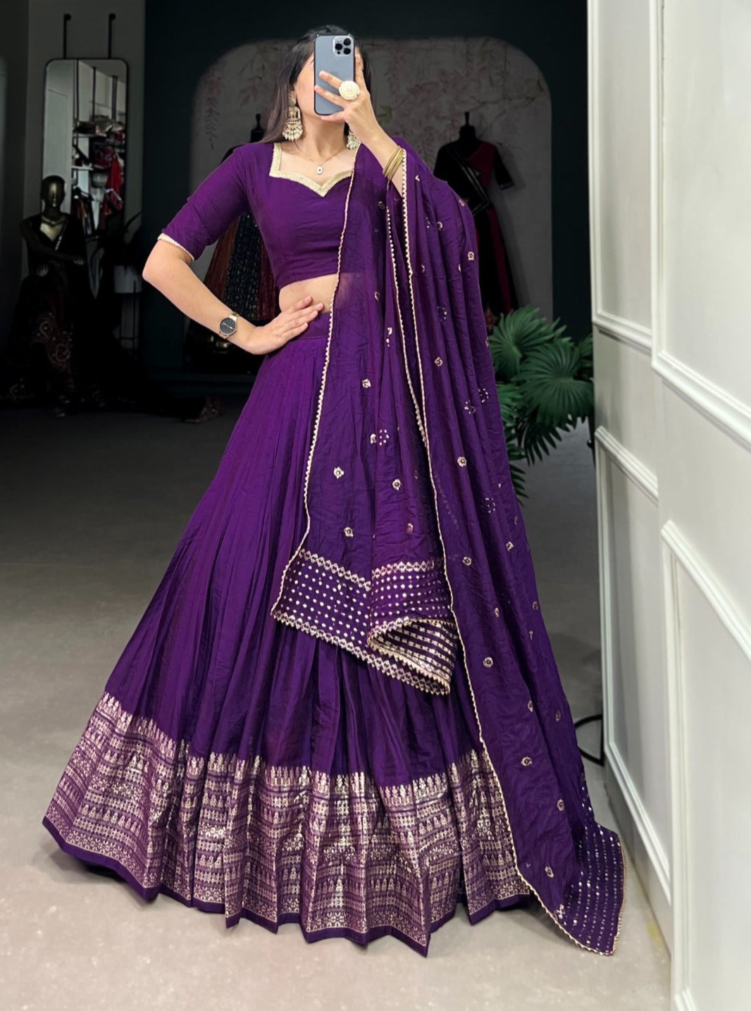 DEEP PURPLE ZARI BORDER LEHENGA