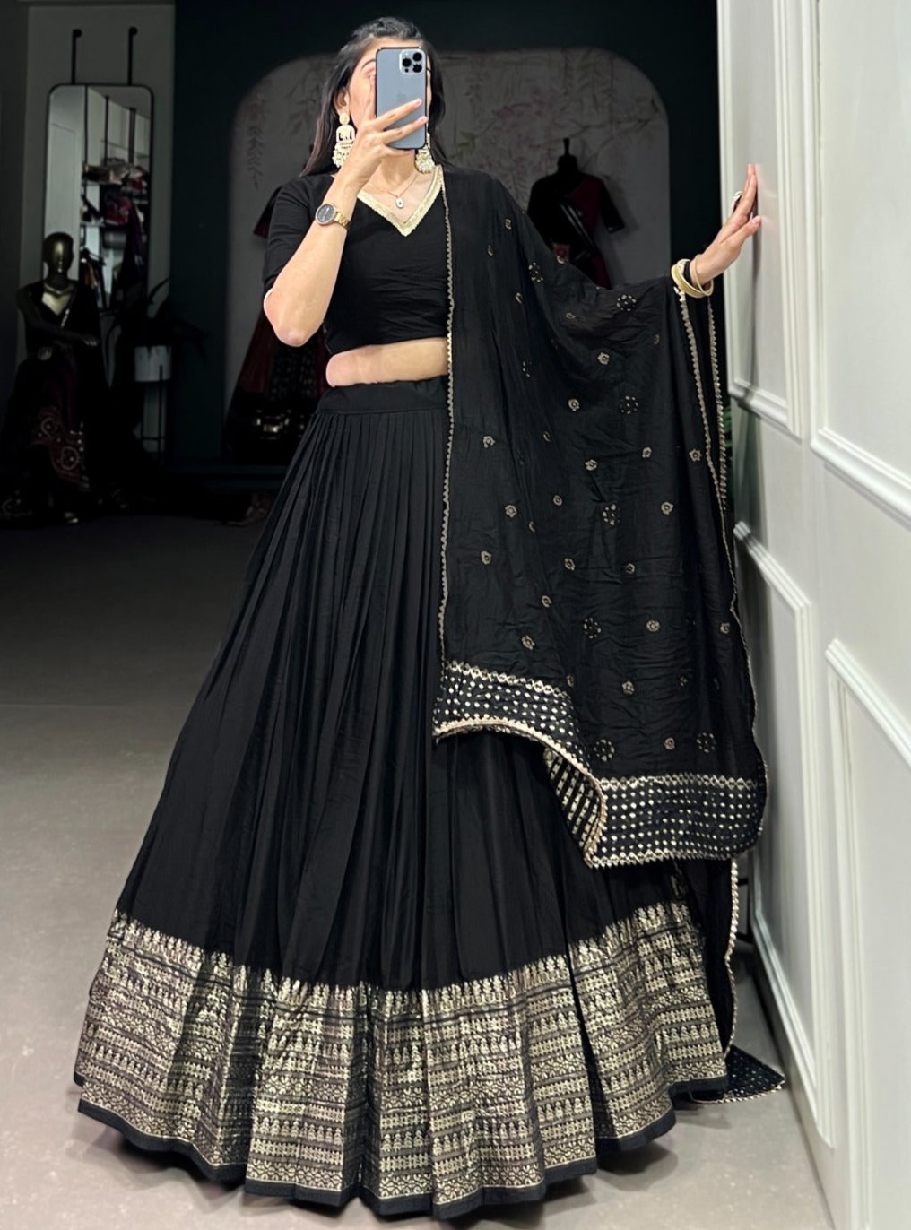 BLACK ZARI BORDER LEHENGA