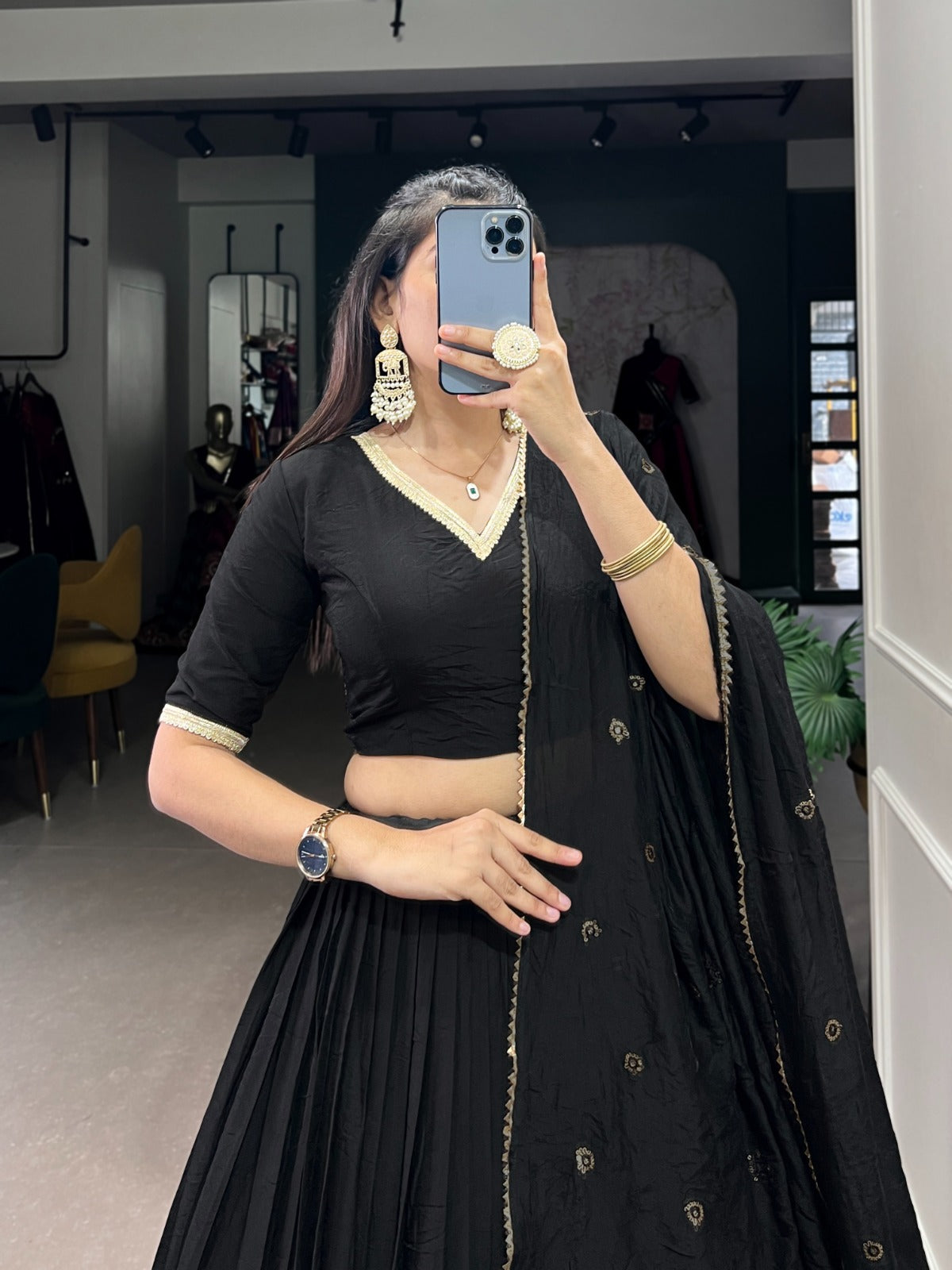 BLACK ZARI BORDER LEHENGA
