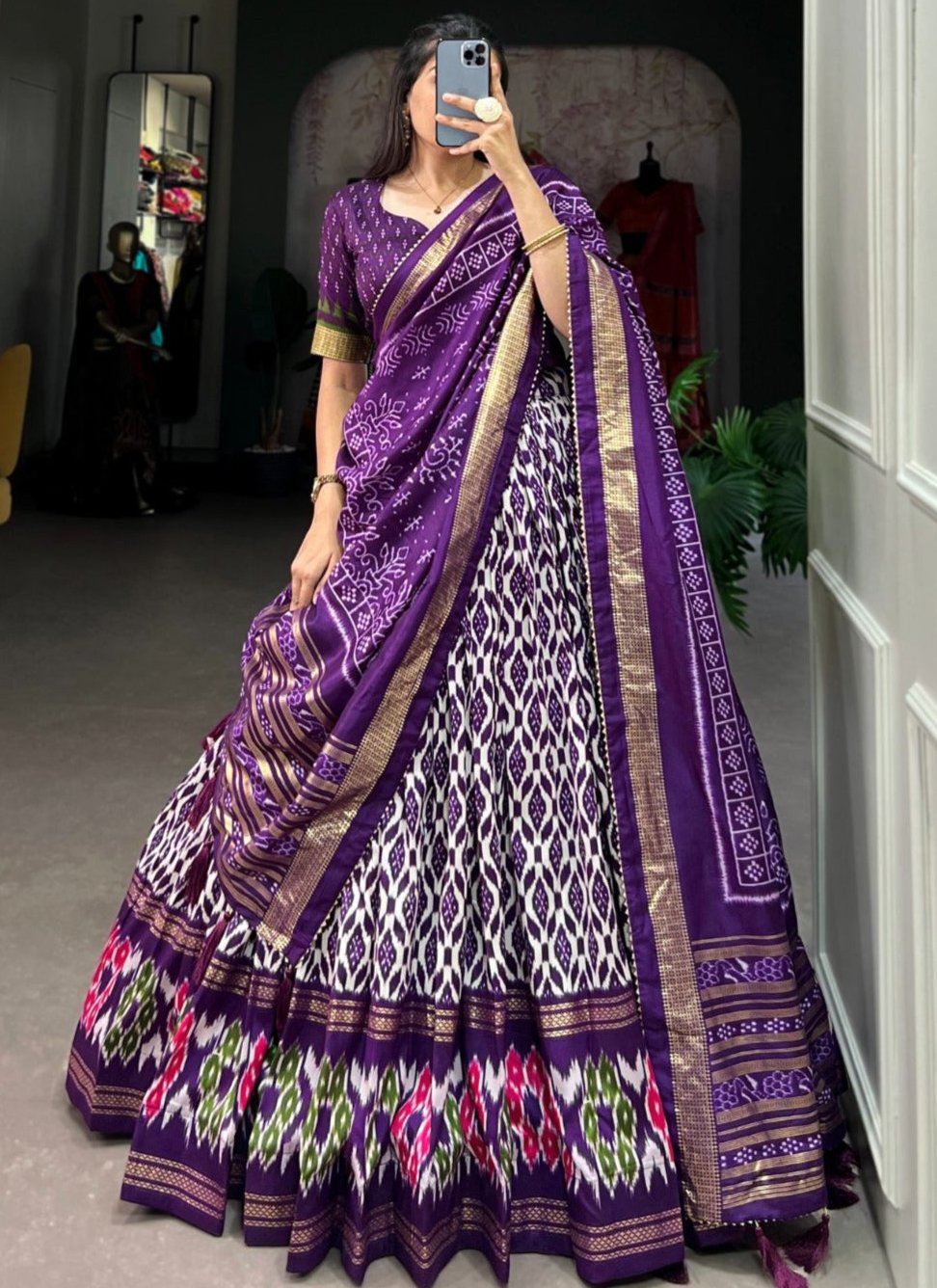 PURPLE REDIANT IKKAT LEHNGA