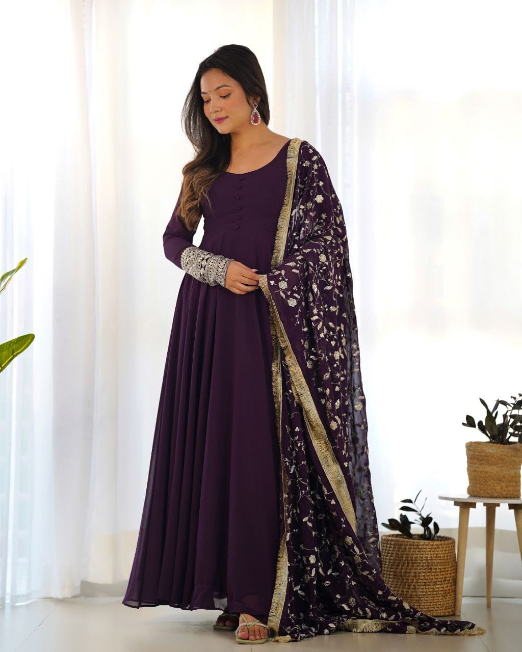 WINE CLOR ROYAL SOFT GEORGETTE FULLY FLAIR ANARKALI GOWN WITH DUPATTA