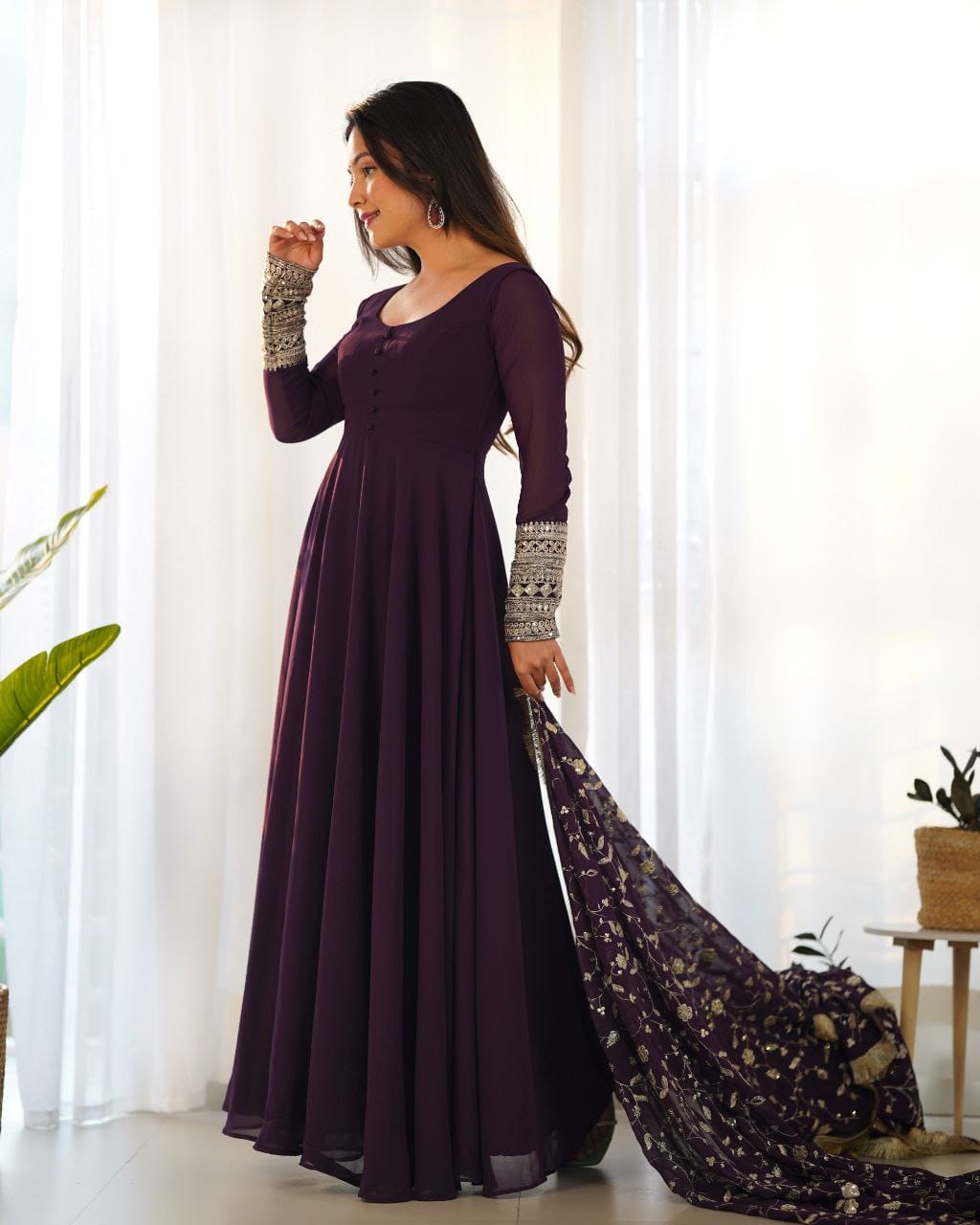 WINE CLOR ROYAL SOFT GEORGETTE FULLY FLAIR ANARKALI GOWN WITH DUPATTA