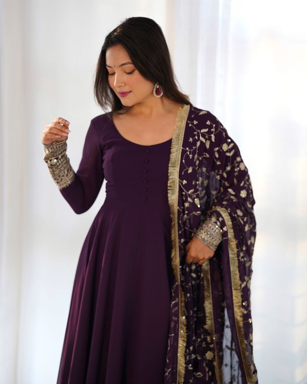 WINE CLOR ROYAL SOFT GEORGETTE FULLY FLAIR ANARKALI GOWN WITH DUPATTA