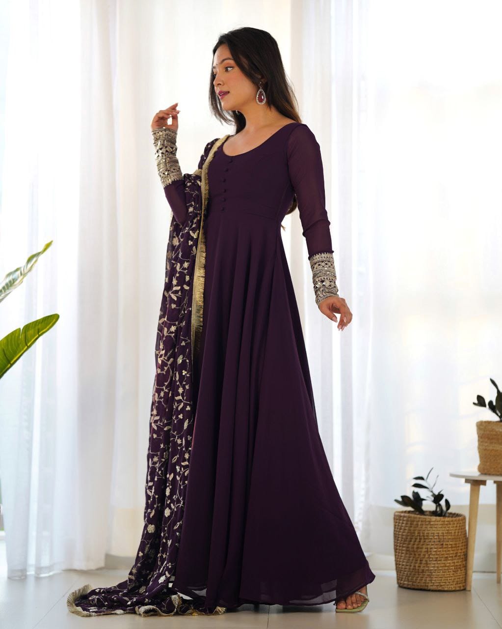 WINE CLOR ROYAL SOFT GEORGETTE FULLY FLAIR ANARKALI GOWN WITH DUPATTA