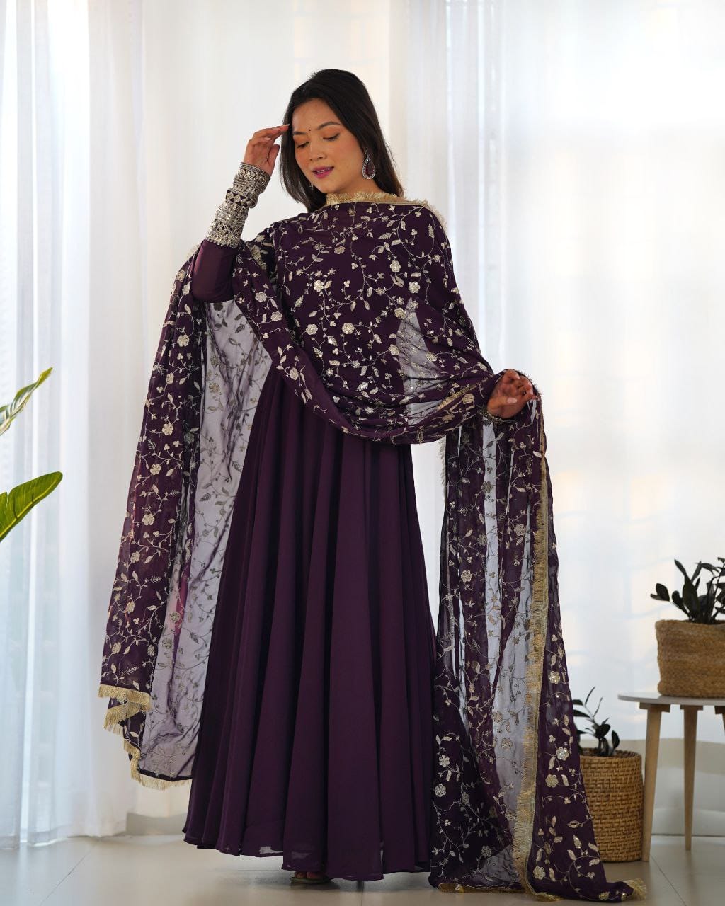 WINE CLOR ROYAL SOFT GEORGETTE FULLY FLAIR ANARKALI GOWN WITH DUPATTA