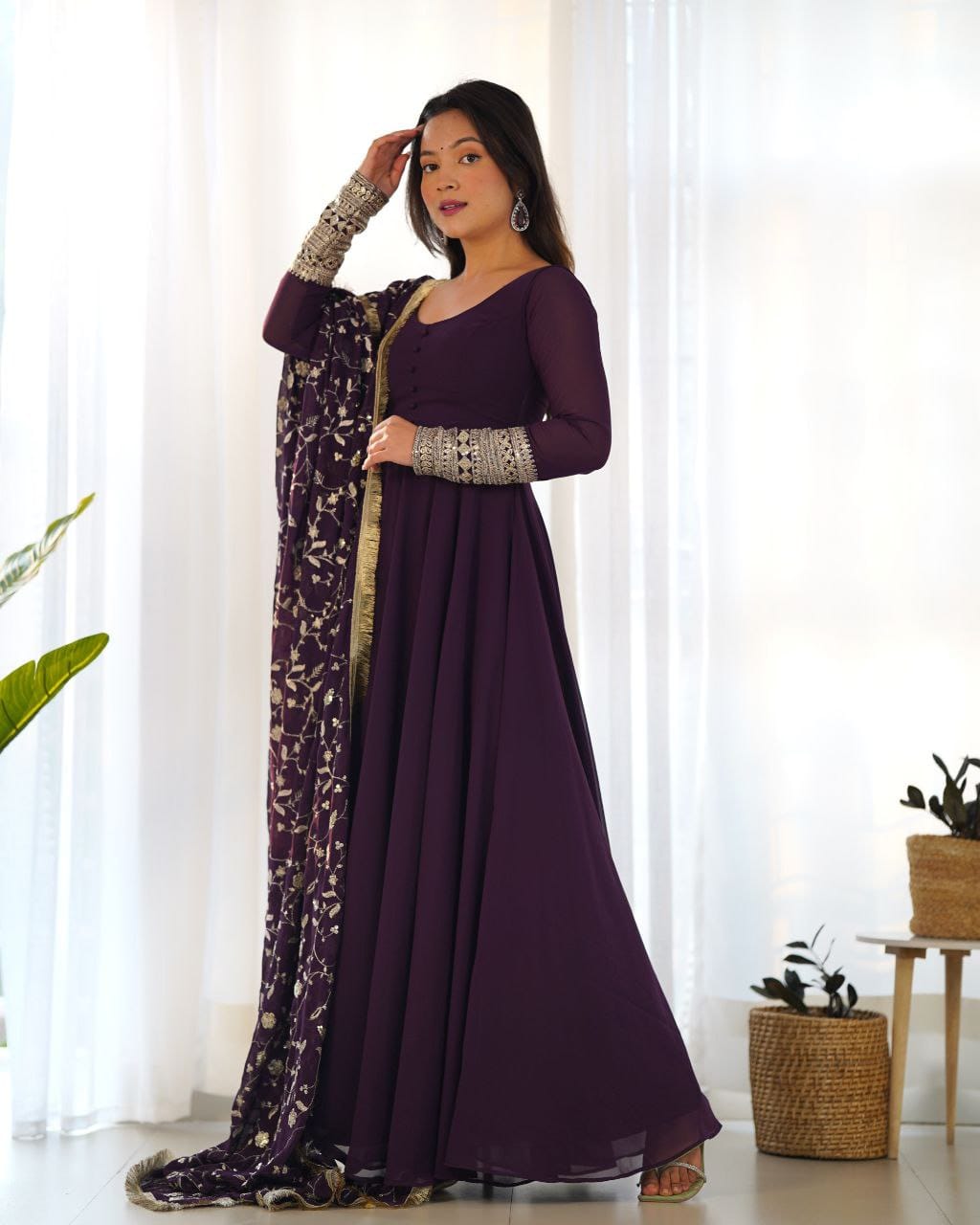 WINE CLOR ROYAL SOFT GEORGETTE FULLY FLAIR ANARKALI GOWN WITH DUPATTA