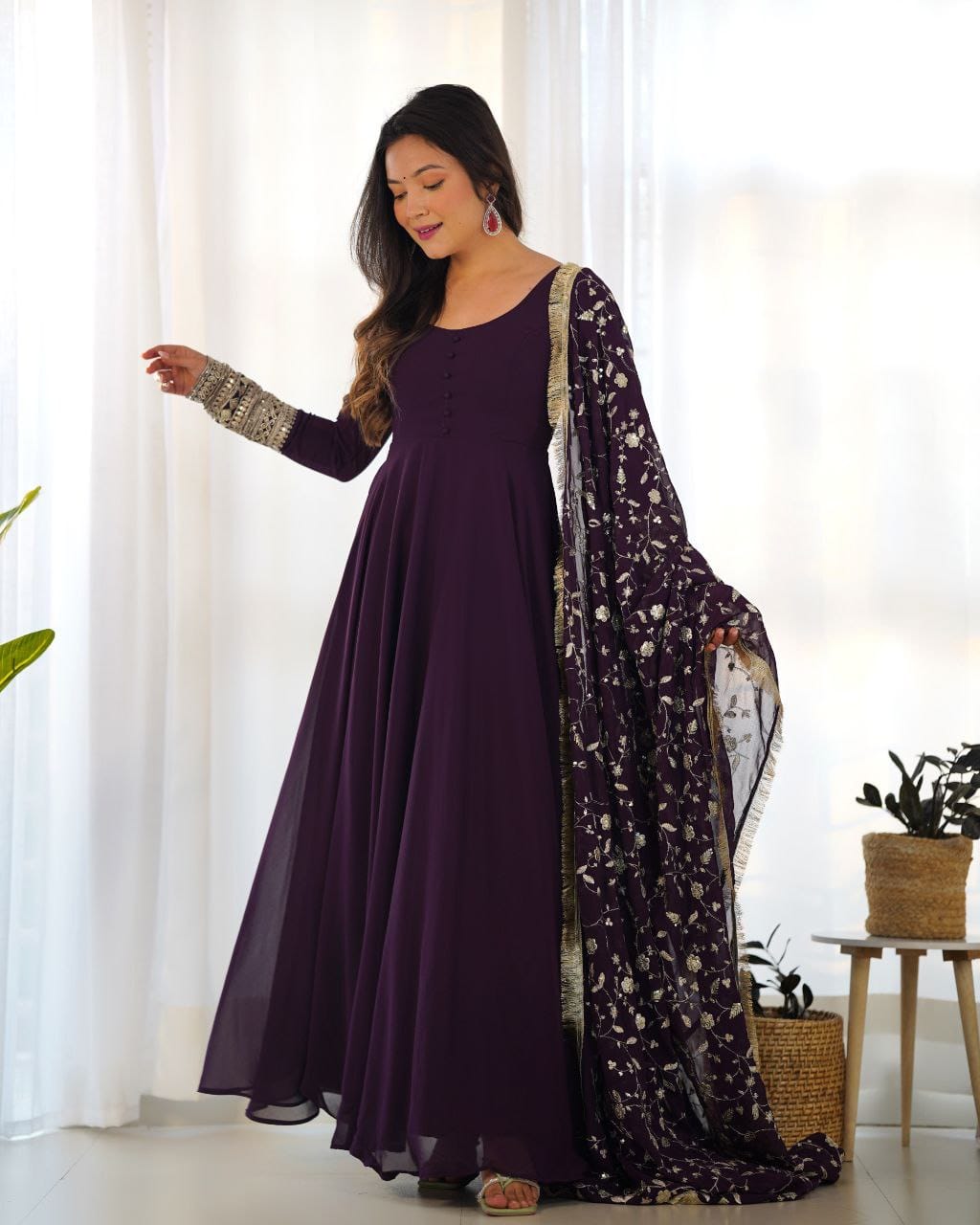 WINE CLOR ROYAL SOFT GEORGETTE FULLY FLAIR ANARKALI GOWN WITH DUPATTA