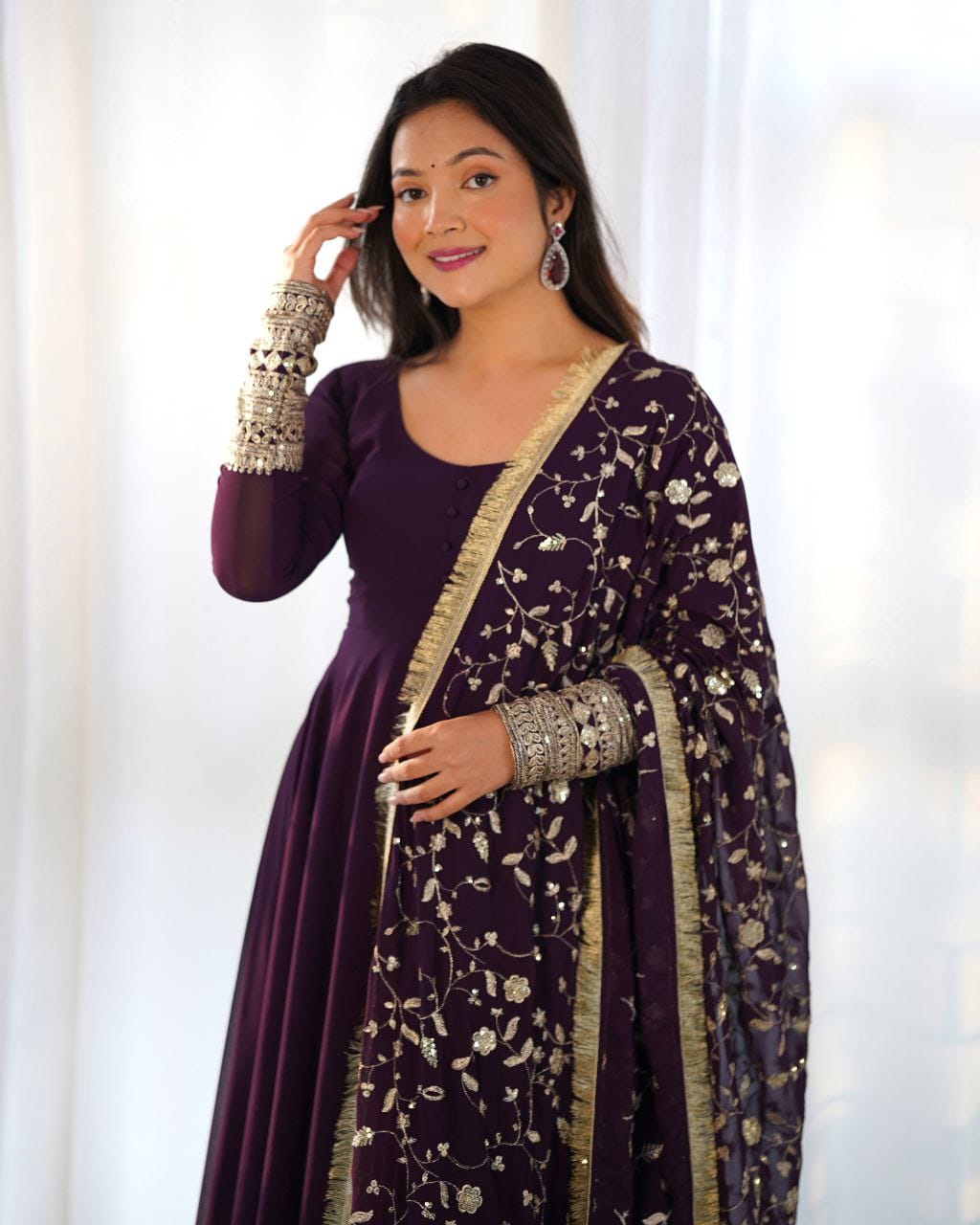 WINE CLOR ROYAL SOFT GEORGETTE FULLY FLAIR ANARKALI GOWN WITH DUPATTA