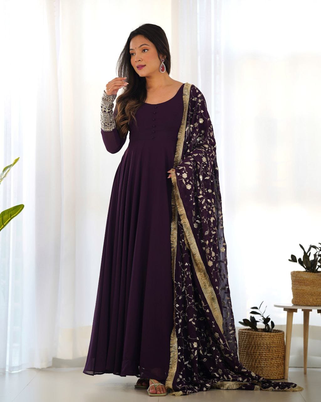 WINE CLOR ROYAL SOFT GEORGETTE FULLY FLAIR ANARKALI GOWN WITH DUPATTA