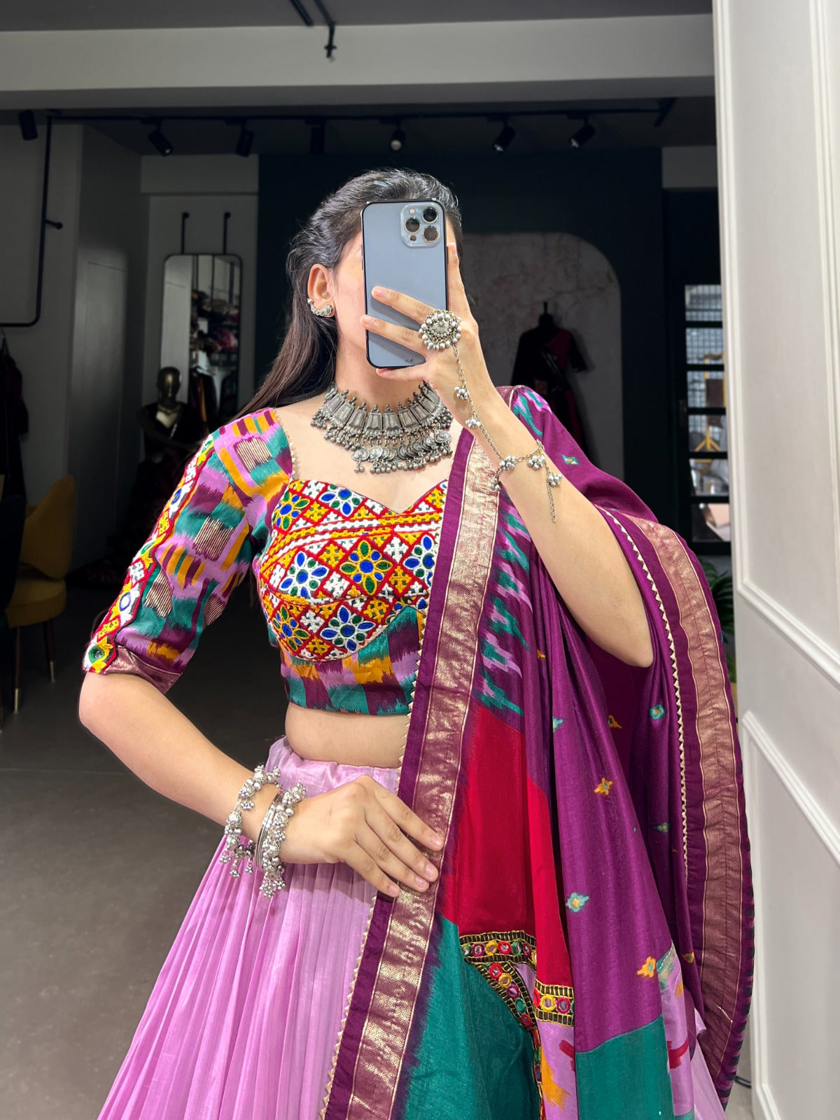 LIGHT PURPLE COLOR PRINT WITH FOIL WORK NAVARATRI LEHENGA