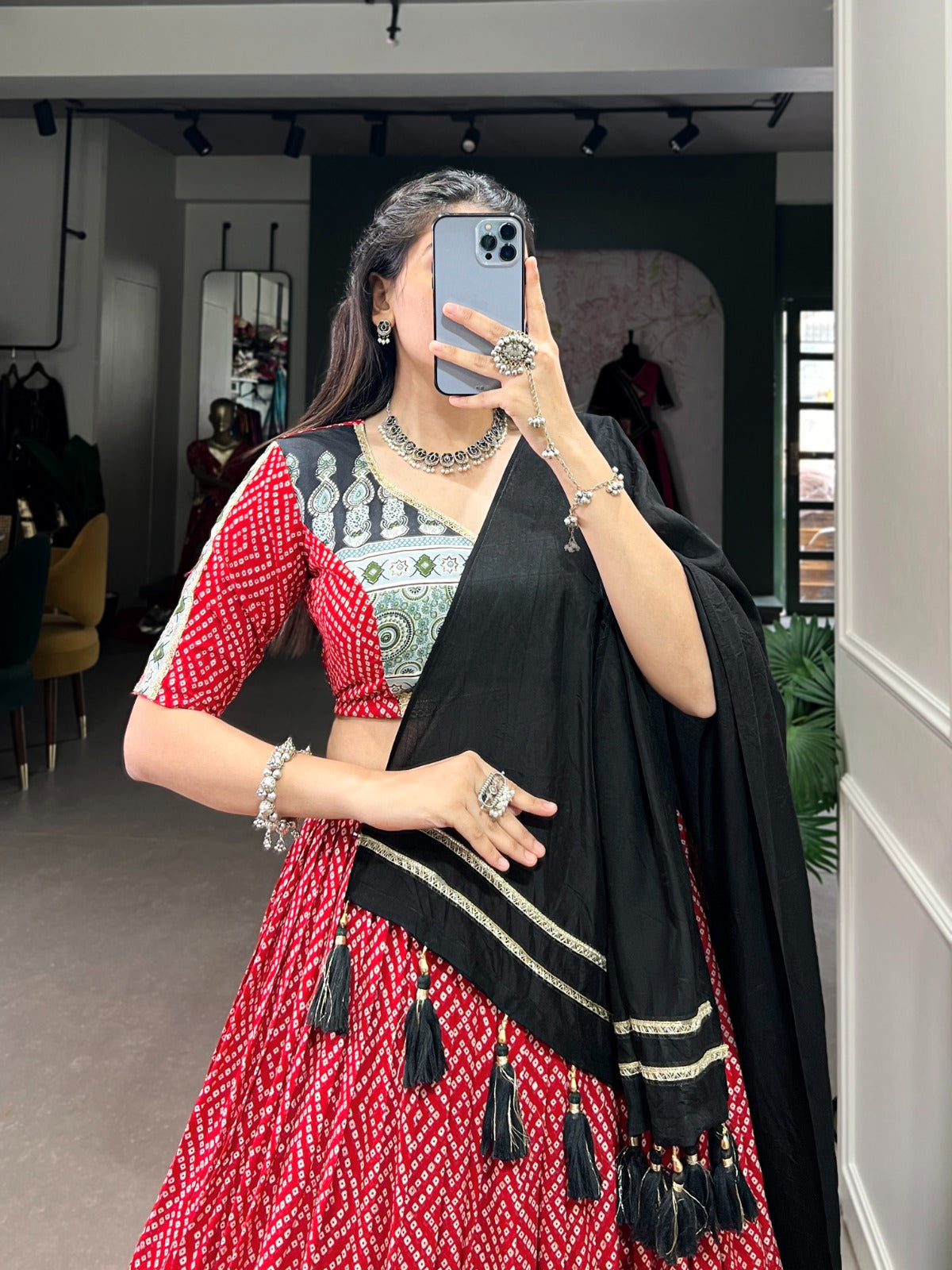 RED BANDHNI PRINT LEHENGA