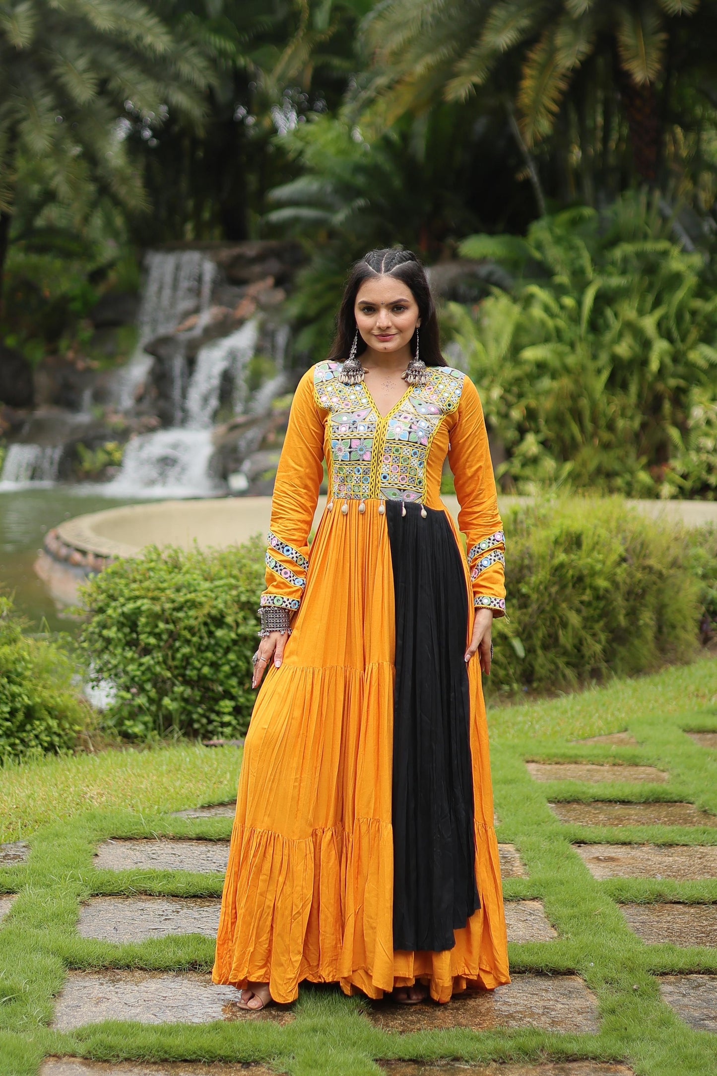 YELLOW COTTON NAVARATRI GOWN