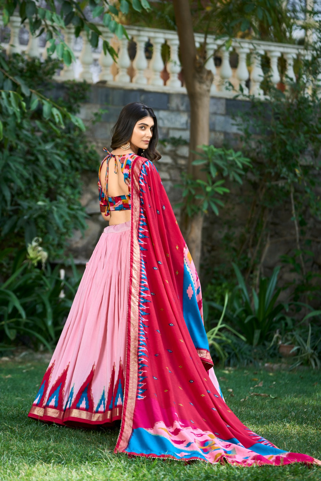 LIGHTWEIGHT PEACH COLOR TUSSAR SILK WITH FOIL WORK PRINT LEHENGA CHOLI