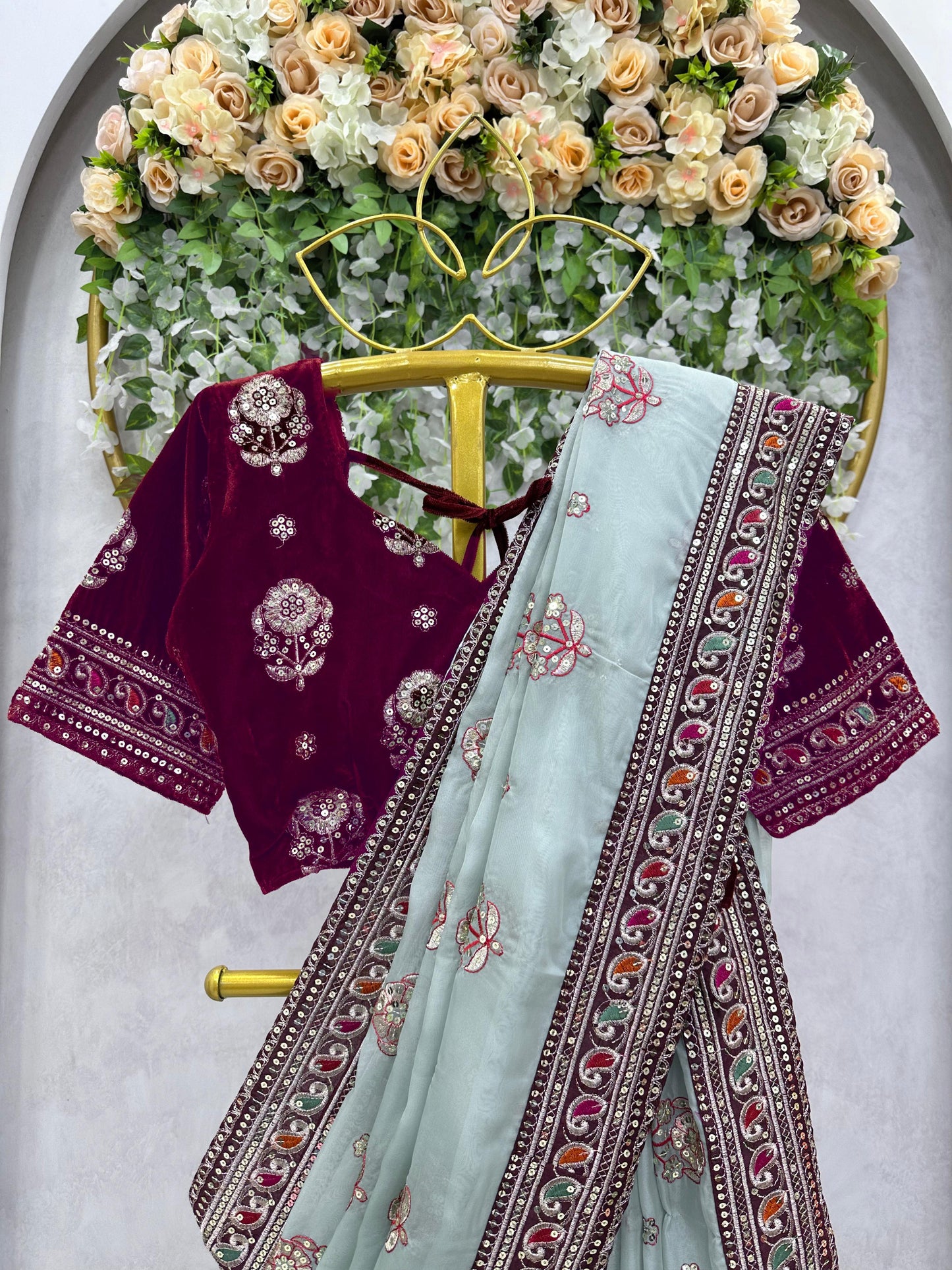 Light Blue & Dark Magenta Organga Silk Saree