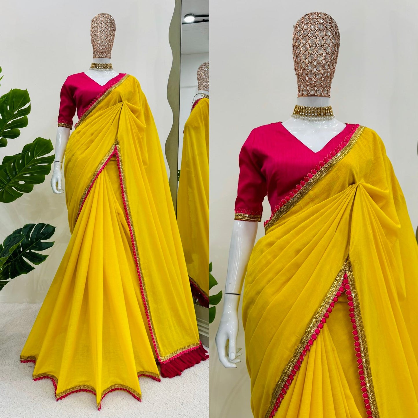 YELLOW MUL COTTON SAREE