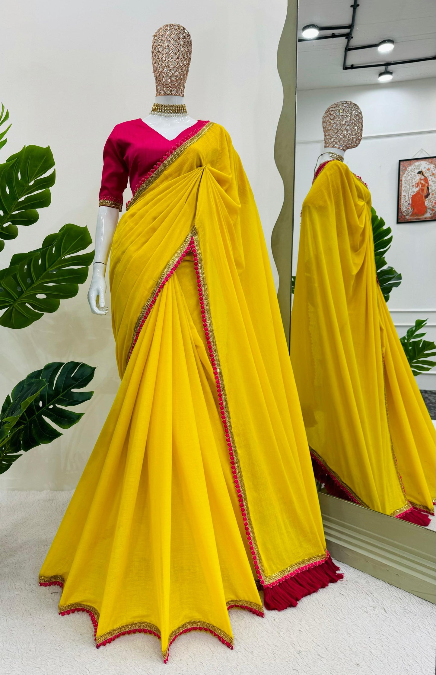 YELLOW MUL COTTON SAREE