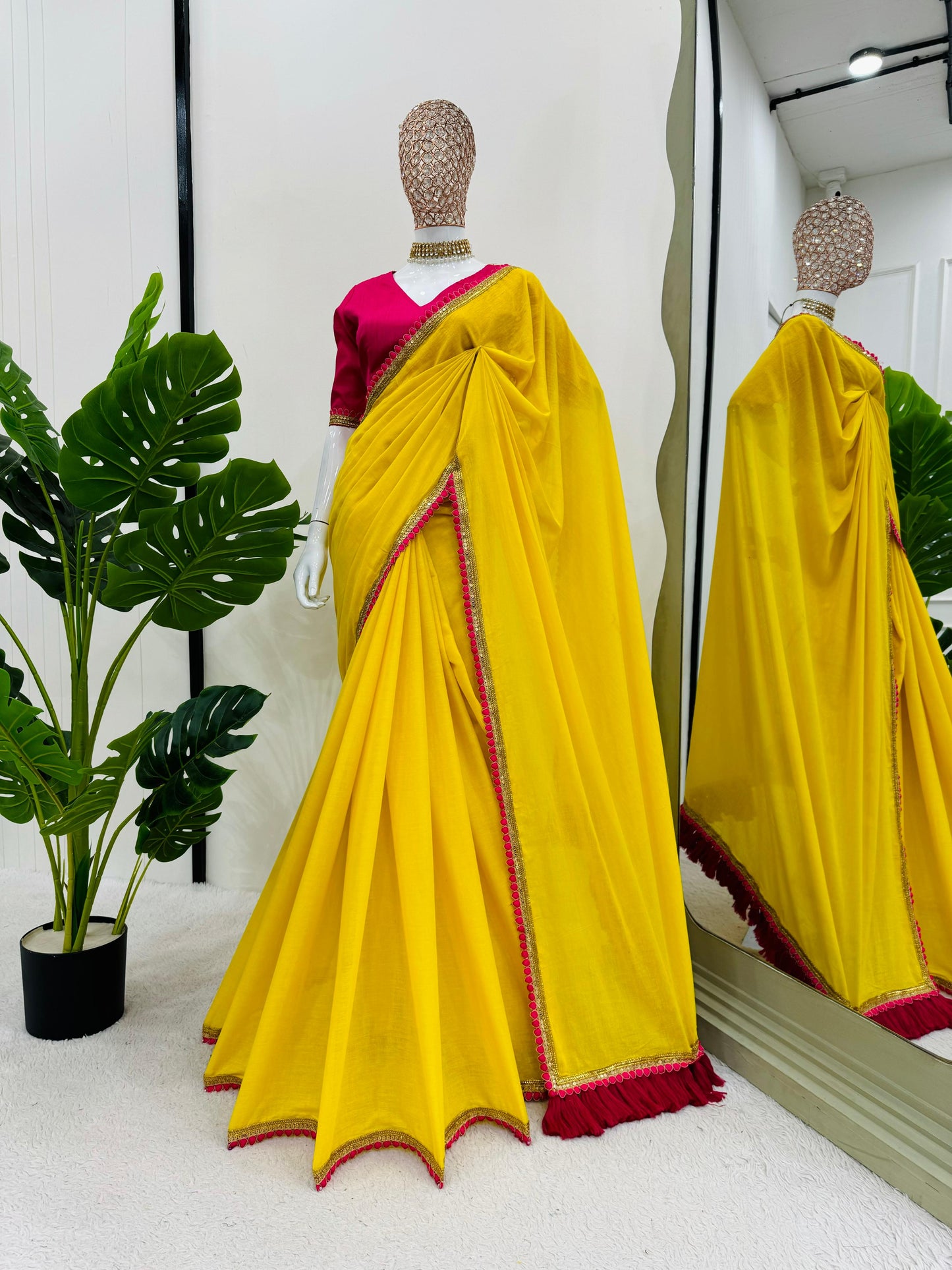 YELLOW MUL COTTON SAREE