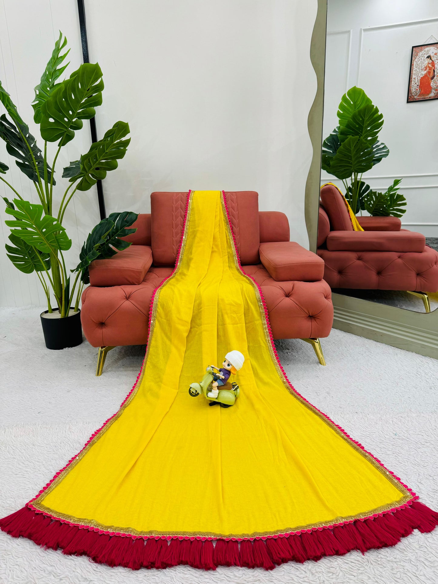 YELLOW MUL COTTON SAREE