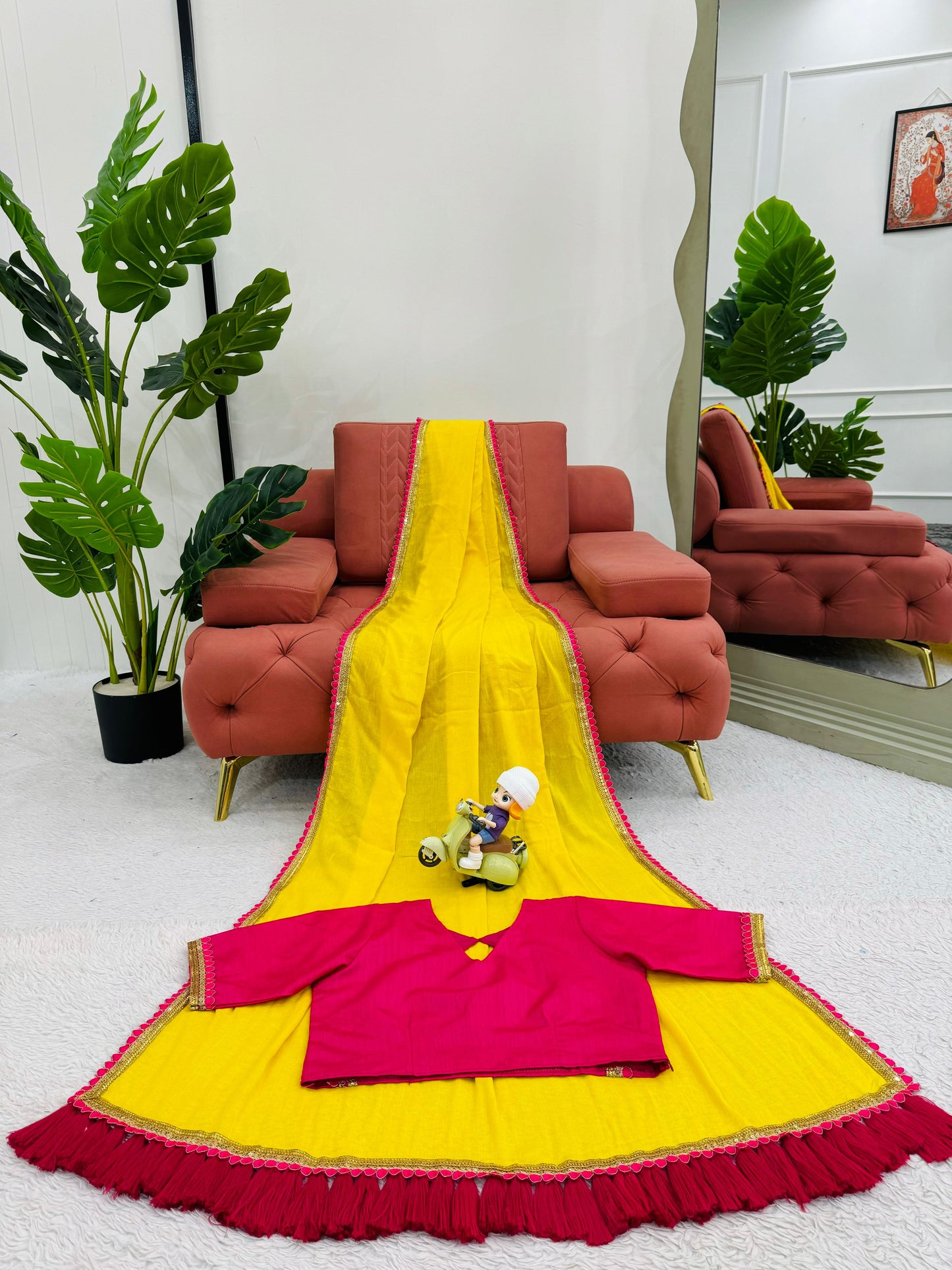 YELLOW MUL COTTON SAREE