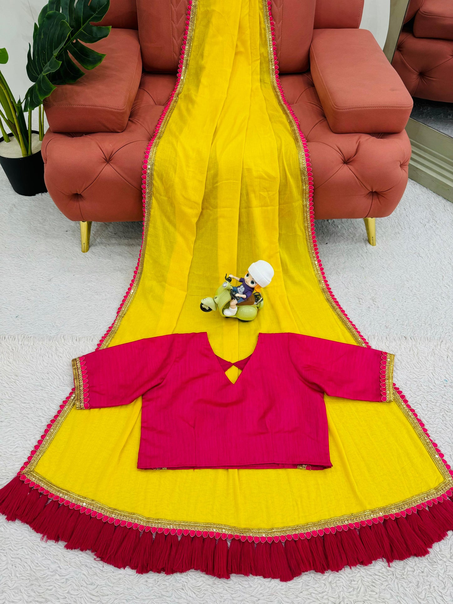 YELLOW MUL COTTON SAREE