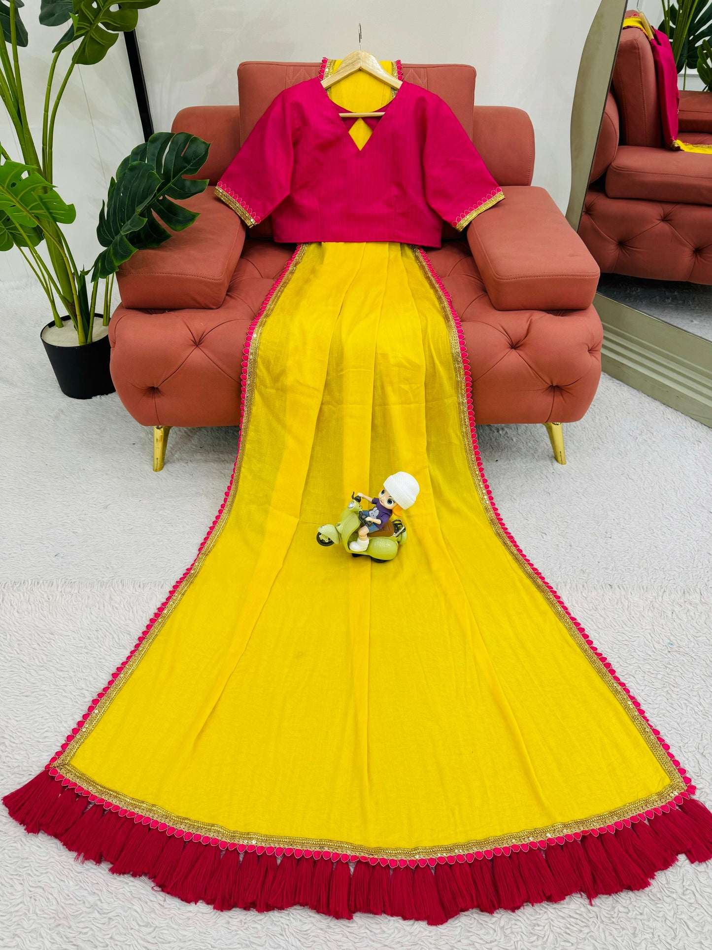 YELLOW MUL COTTON SAREE