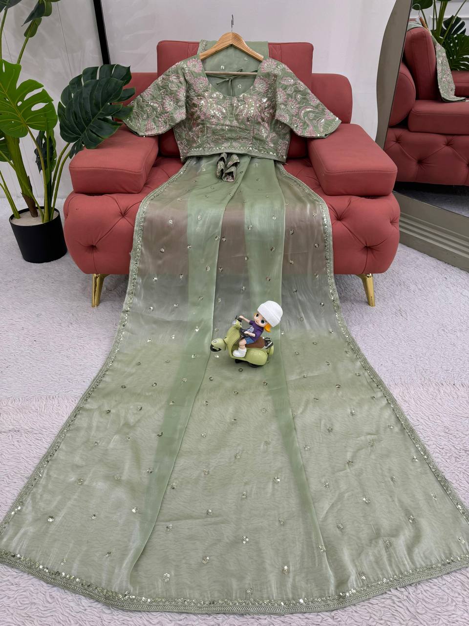 Pista Jimmy Chu Sequnce Work Saree