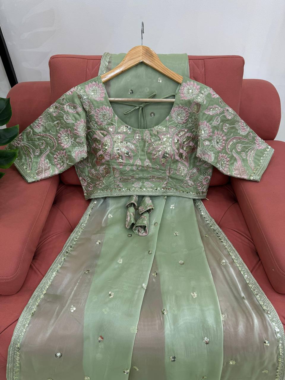 Pista Jimmy Chu Sequnce Work Saree