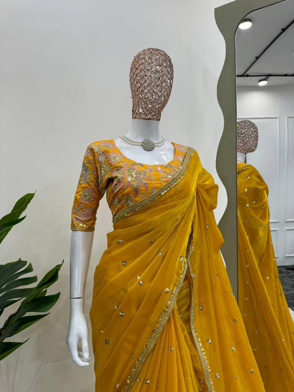 Musterd Jimmy Chu Sequnce Work Saree