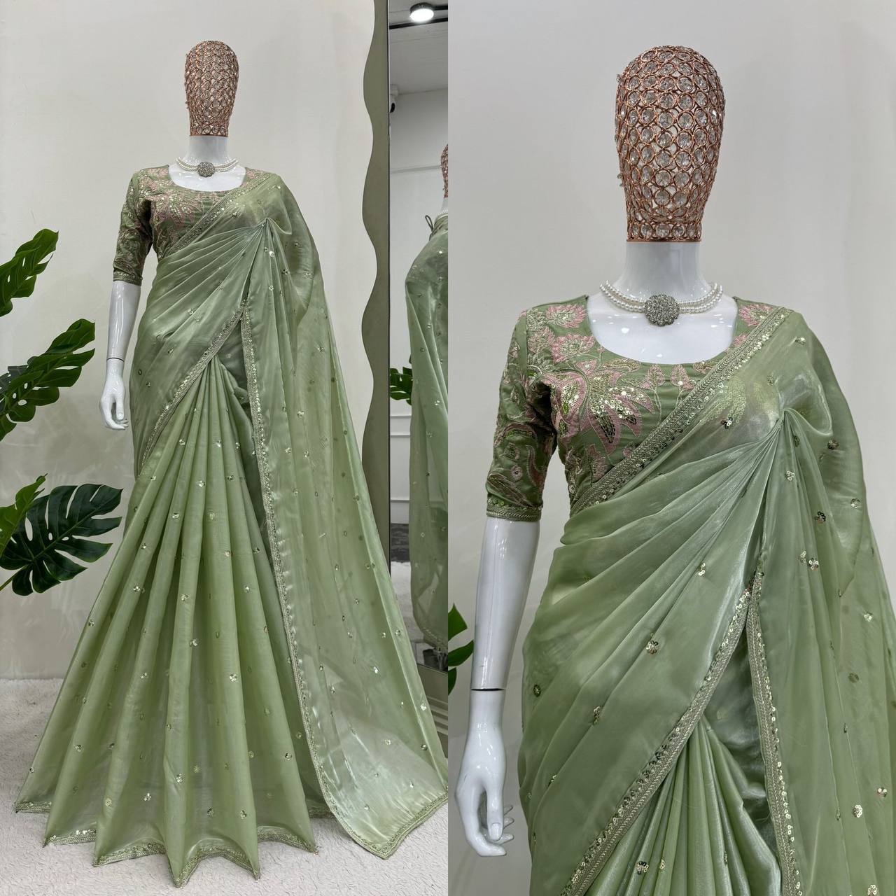 Pista Jimmy Chu Sequnce Work Saree