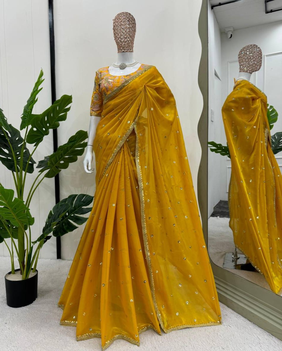 Musterd Jimmy Chu Sequnce Work Saree