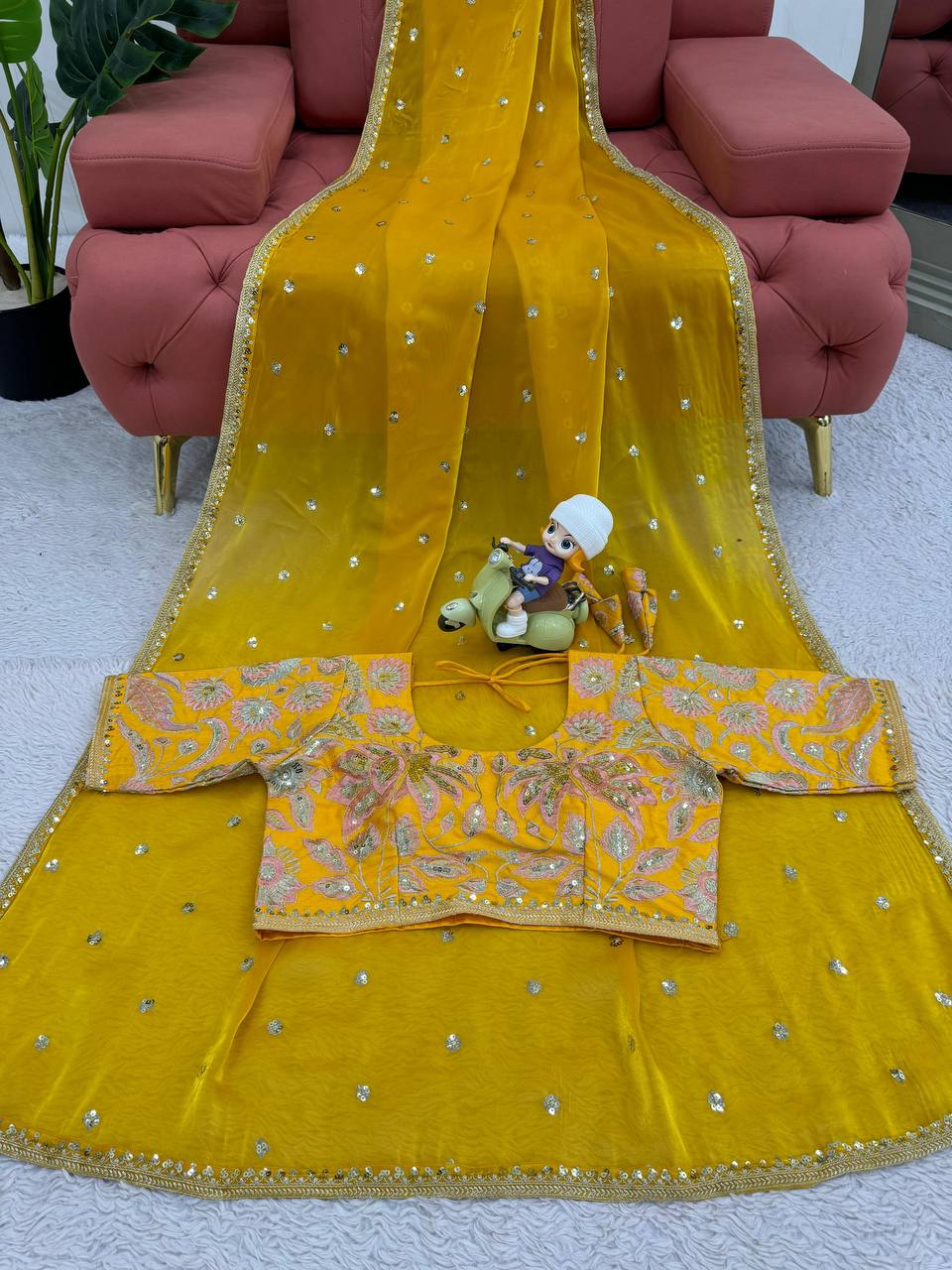 Musterd Jimmy Chu Sequnce Work Saree