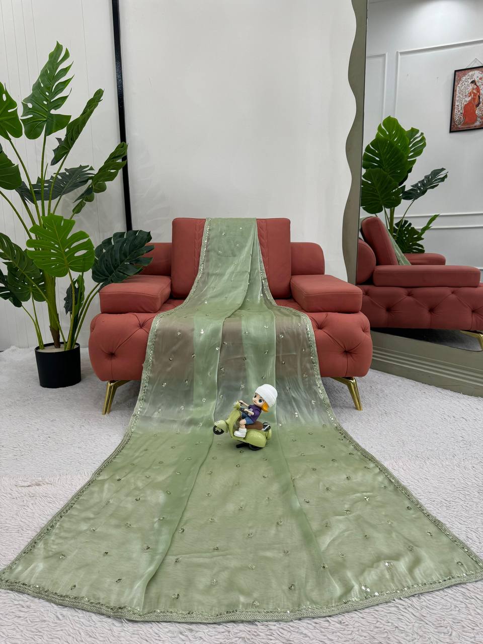 Pista Jimmy Chu Sequnce Work Saree
