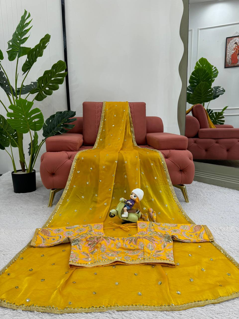 Musterd Jimmy Chu Sequnce Work Saree