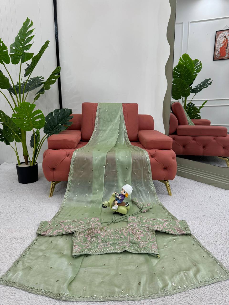 Pista Jimmy Chu Sequnce Work Saree