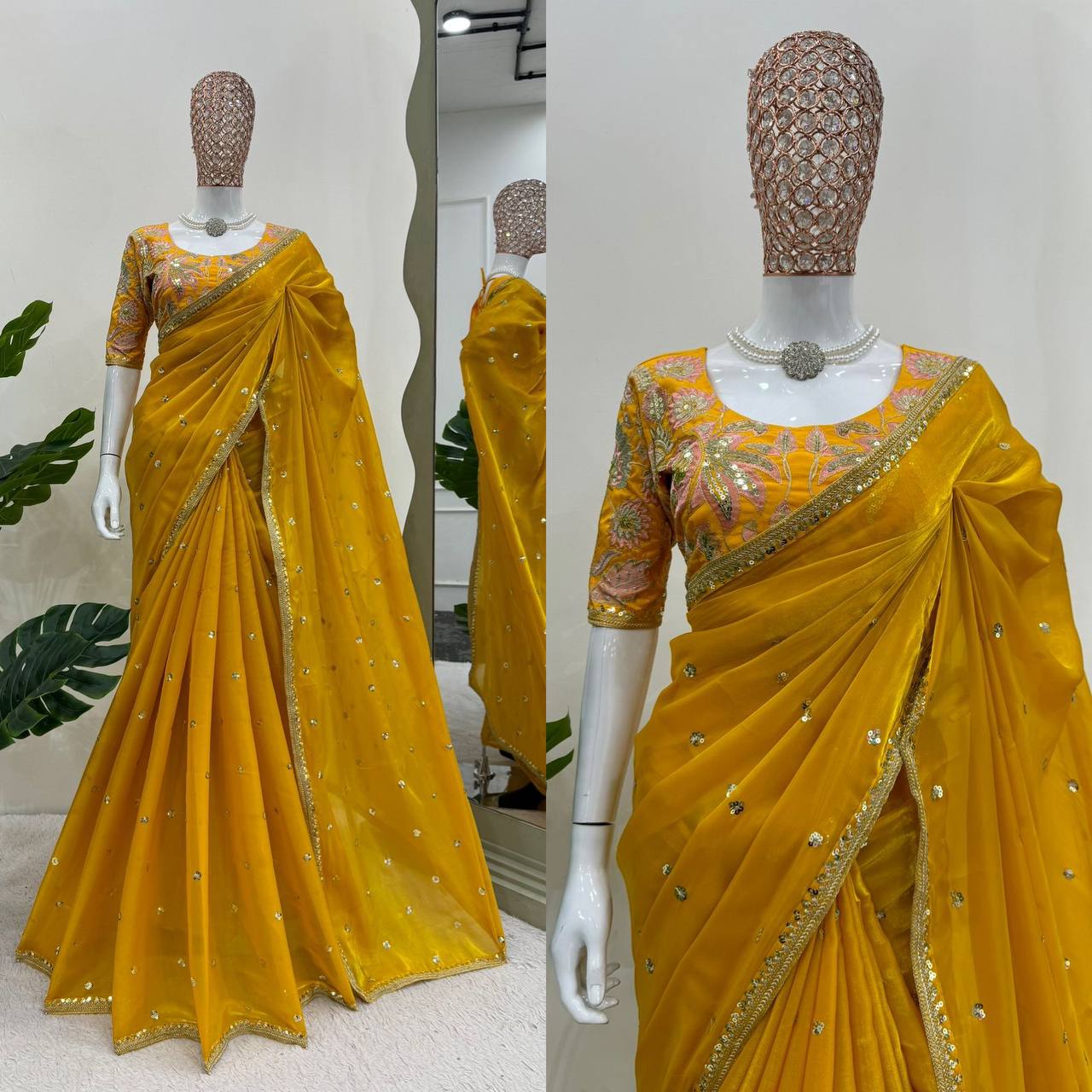 Musterd Jimmy Chu Sequnce Work Saree