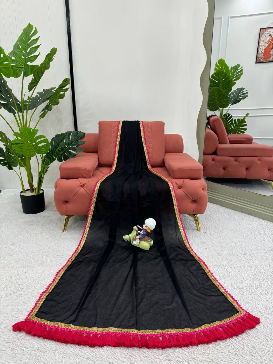 Black &Pink Mul Cotton Saree