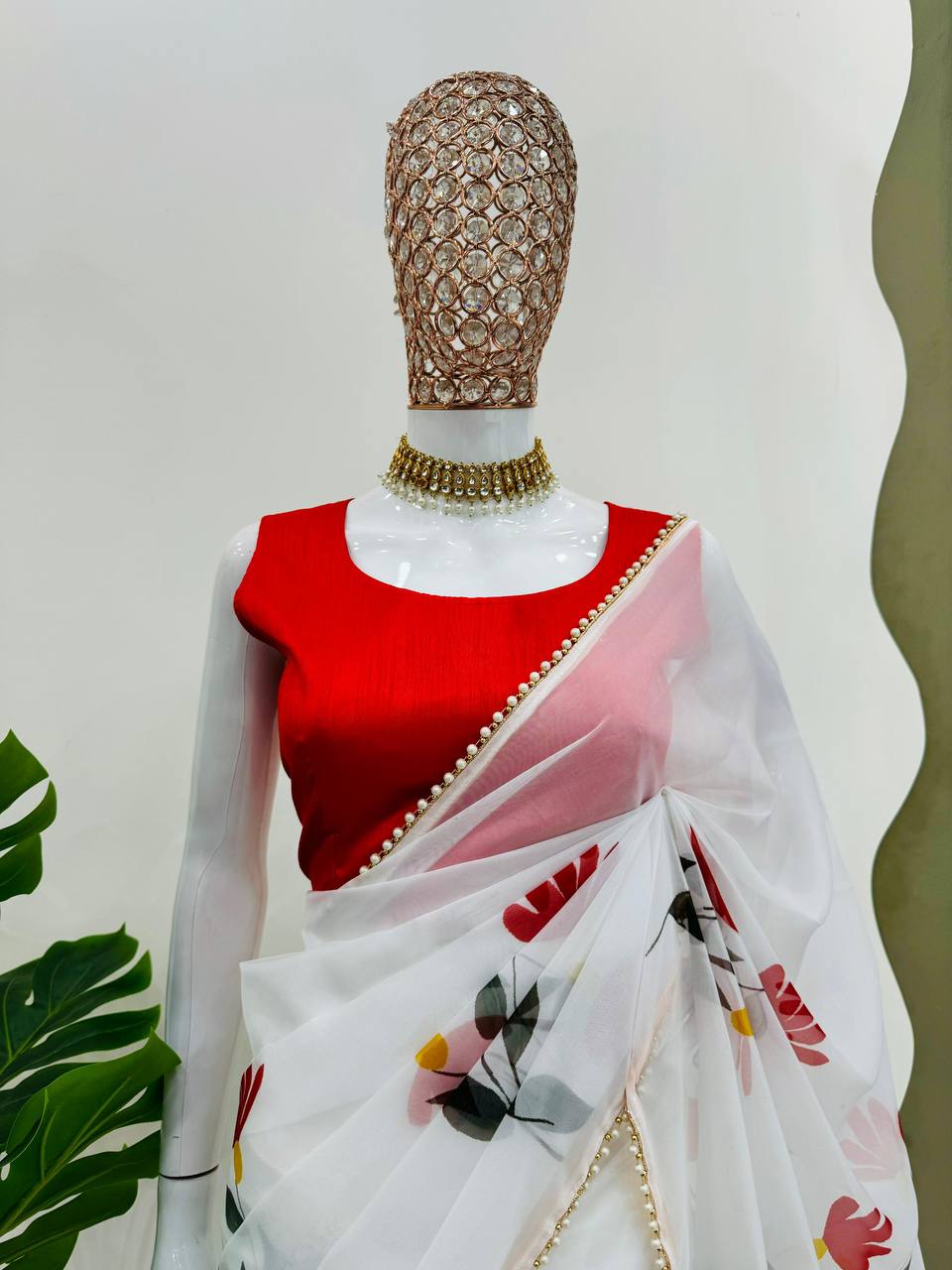 White Tibby Silk With Digital Print Saree