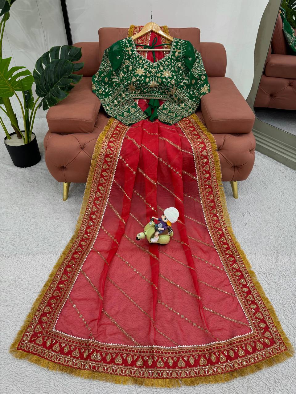 Red Organza Silk With Fancy Lace Saree